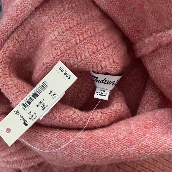 Madewell pink turtleneck sweater Belmont Mock Neck knit textured rib stripe XS - Picture 2 of 16